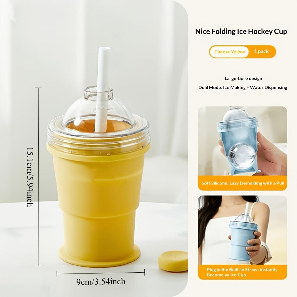 Portable Foldable Ice Hockey Cup, 2-in-1 Silicone Ice Cube Maker, Multifunctional Freezer Tray for Summer Drinks