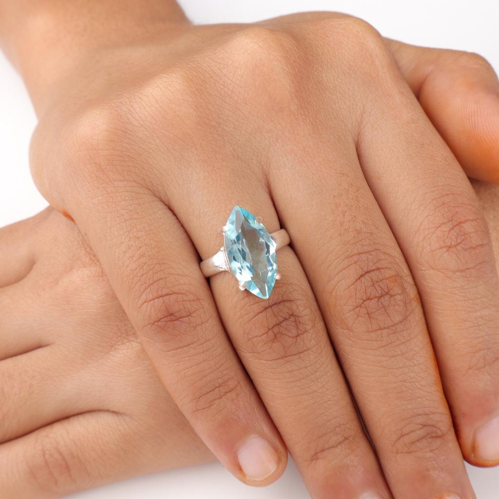 Sky Blue Topaz Gemstone 925 Sterling Silver Jewelry December Birthstone Ring RR-65-2