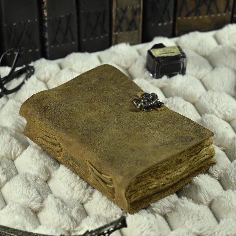 Vintage leather Journal - Blank Spell Book of Shadows, Grimoire Journal, Travel Writing Notebook, Antique Deckle Edge Paper Lock Closure,