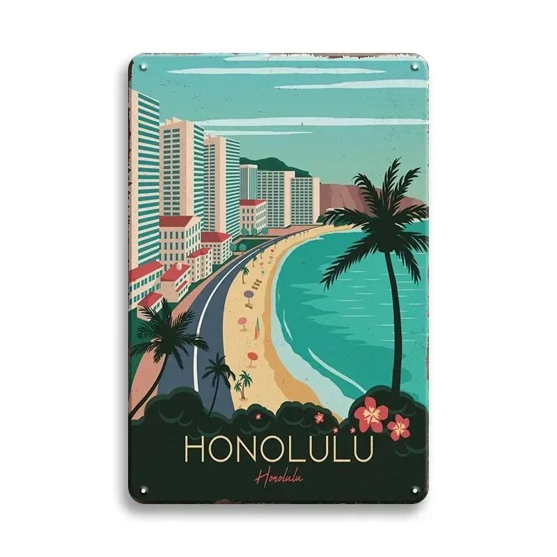 Vintage Travel Cities Metal Tin Signs PARIS IMALIBU CHICAGO Iron Painting Retro Posters Home Wall Art Decor Room Decoration