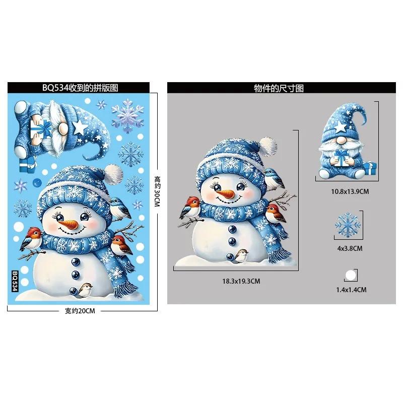 10pcs Christmas Window Stickers Winter Snowman Santa Claus Snowflake Elk Static Stickers Glass Ornaments Merry Christmas Decor