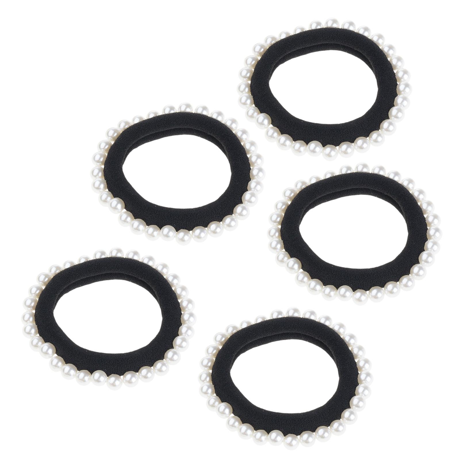 

Набор из 5 эластичных резинок для волос с дизайном из искусственного жемчуга для женщин и девушек, нескользящие повязки для волос, резинки для волос для повседневной носки 5