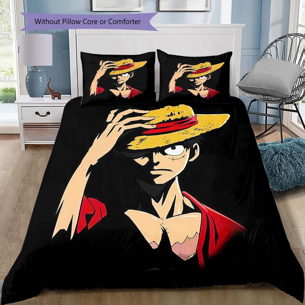 One Piece Monkey D Luffy Pattern Bedding Quilt Set Quilt Cover Pillowcase Home Birthday Gift(1 * Duvet Cover + 2 * Pillowcase, Without Core)