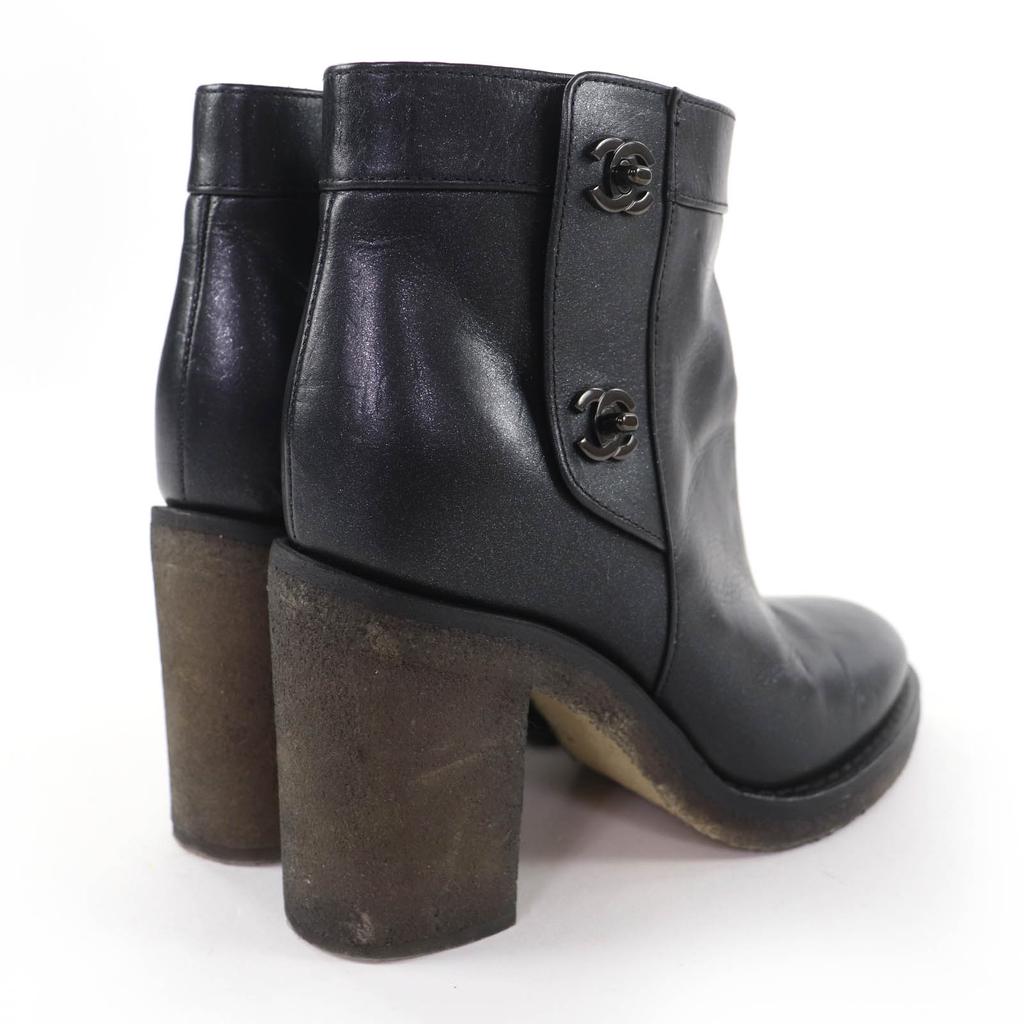 Great CHANEL short boots Double COCO Mark turn lock lamé leather black 36 G31285 Used