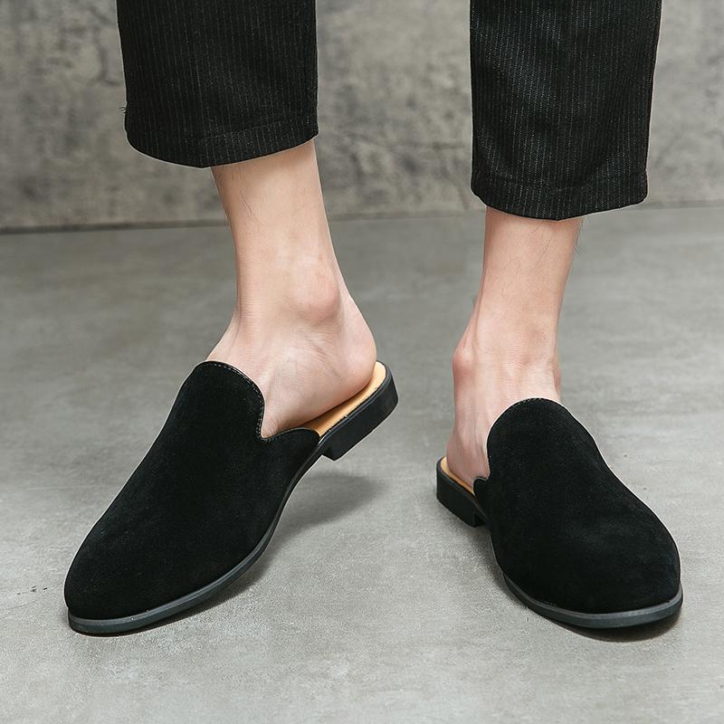 Half Shoes For Men Mules 2026 Suede Leather Italian Slip On Flat Summer Mens Casual Shoes Breathable Loafers Slippers Man Slides