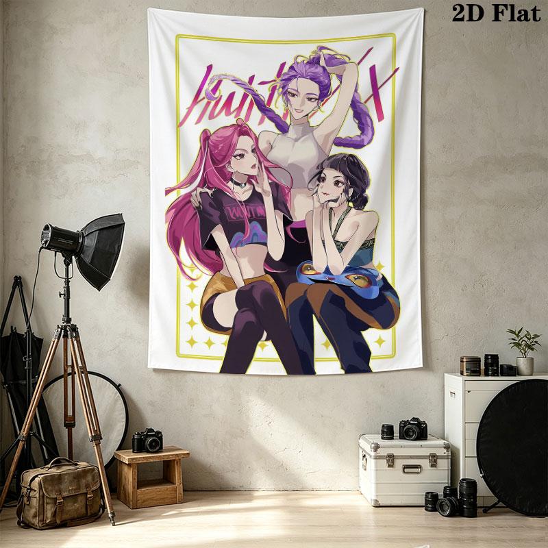Kpop Demon Hunters Wall Tapestry Aesthetic Wall Hanging Printed Fabric Blanket Decorative Tapestries For Bedroom Living Room Home Decor
