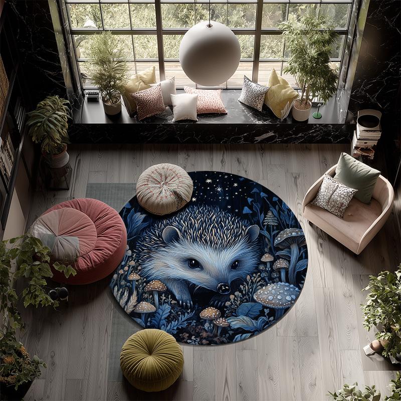 Night Animals  Round Area Rug,Carpet Rug for Living Room Bedroom Sofa Playroom Decor,Non-slip Floor Mat