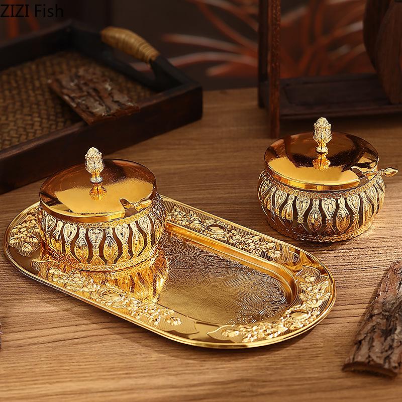 Barattolo per Condimenti in Metallo e Vetro Stile Europeo Creativo Barattolo per Conservare Condimenti da Cucina Set di Barattoli per Spezie Domestici Strumenti Creativi per Condimenti