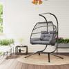 Rattan Double Hanging Egg Chair with Stand, Foldable Wicker Swing Egg Chair with Cushion, Head Pillows, Steel Frame, Hammock Chair for Indoor Outdoor