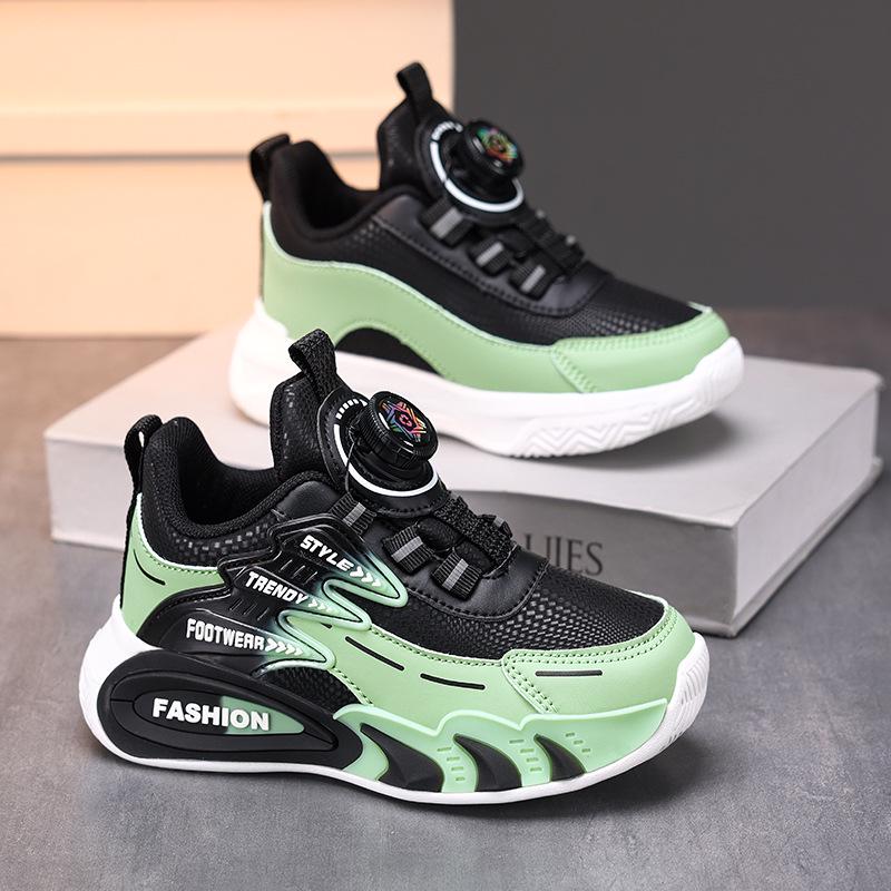 Kids' Waterproof Leather Sports Shoes with Shock Absorption & Rotary Buckle - Soft Sole for Autumn/Winter Running