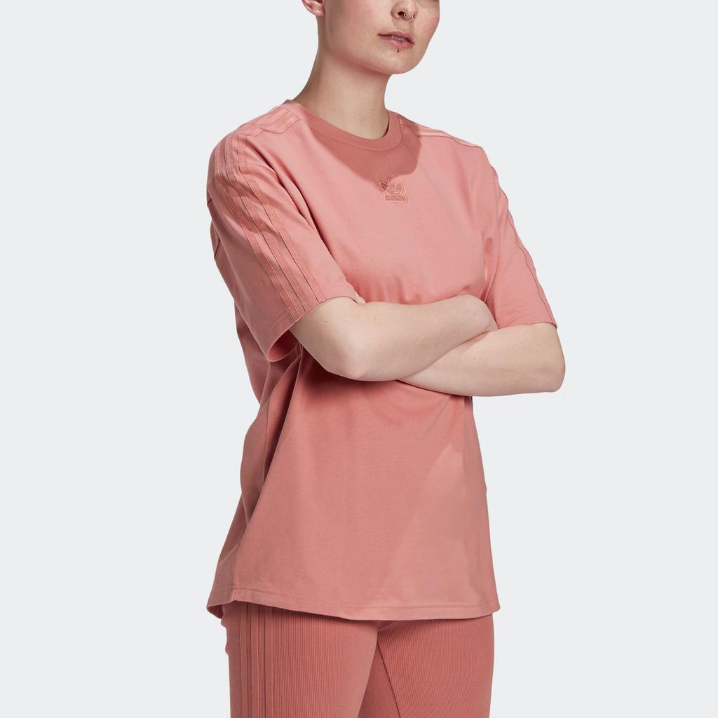 Adidas Originals Sports Lifestyle Series Retro Embroidered Logo Loose Round Neck Short Sleeve T-Shirt Women T-Shirts Smoke-Gray Pink GM6675
