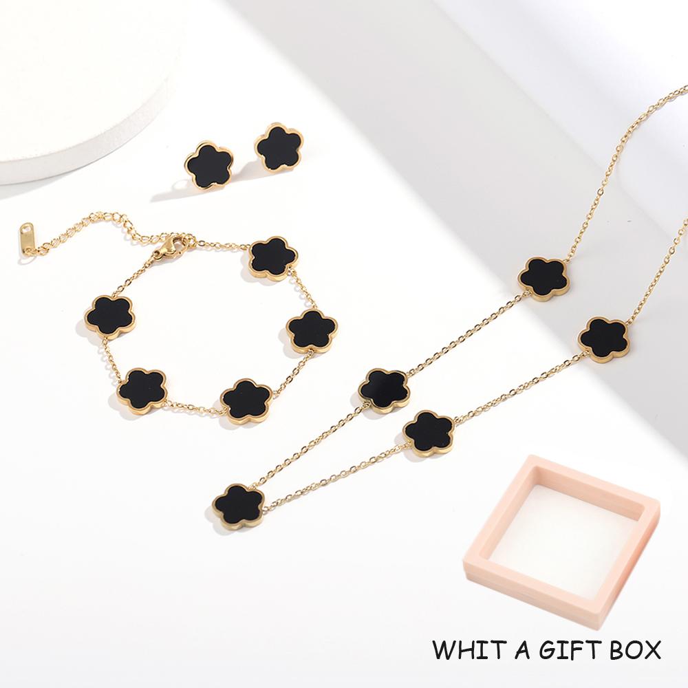 ALTERA 2023 Högkvalitativt Rostfritt Stål Lyxigt Fembladig Blomma Hänge Zirkon Set/3st för Kvinnor Klöver Armband Zirkon Gåva