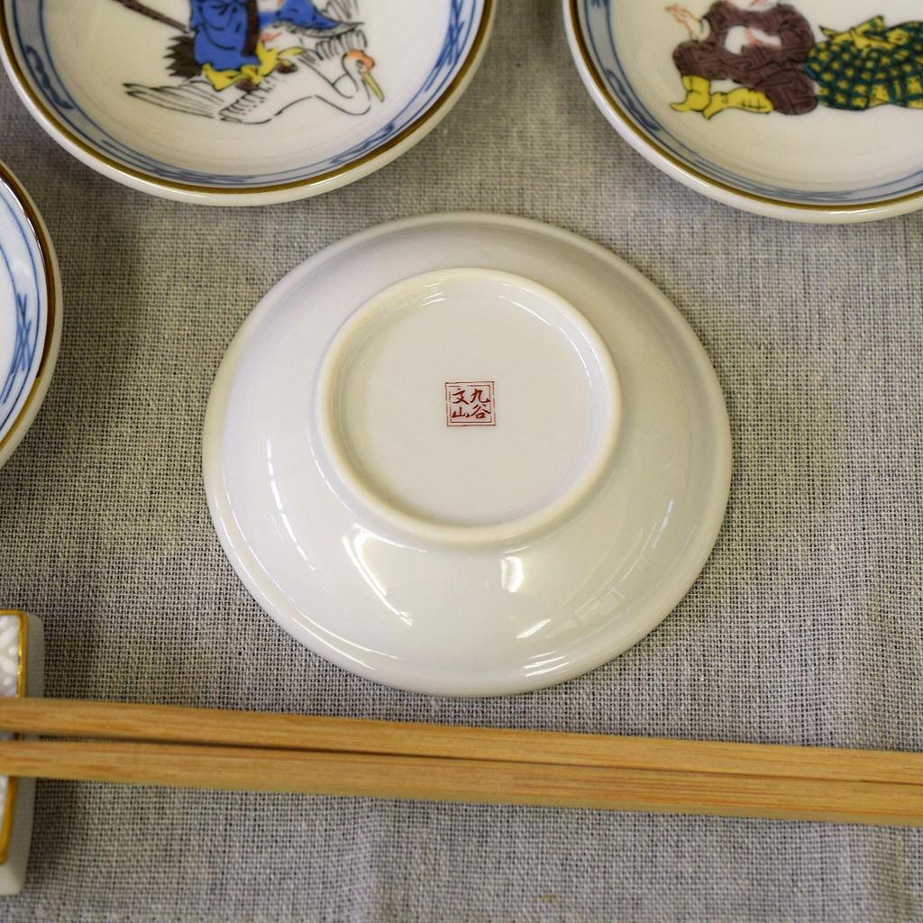 Waza No Kura Plate Set, Stylish Kutani Ware Small Plates, Set of 7, Seven Lucky Gods Design, Ceramic, Japanese Tableware, Side Plates, Made In Japan