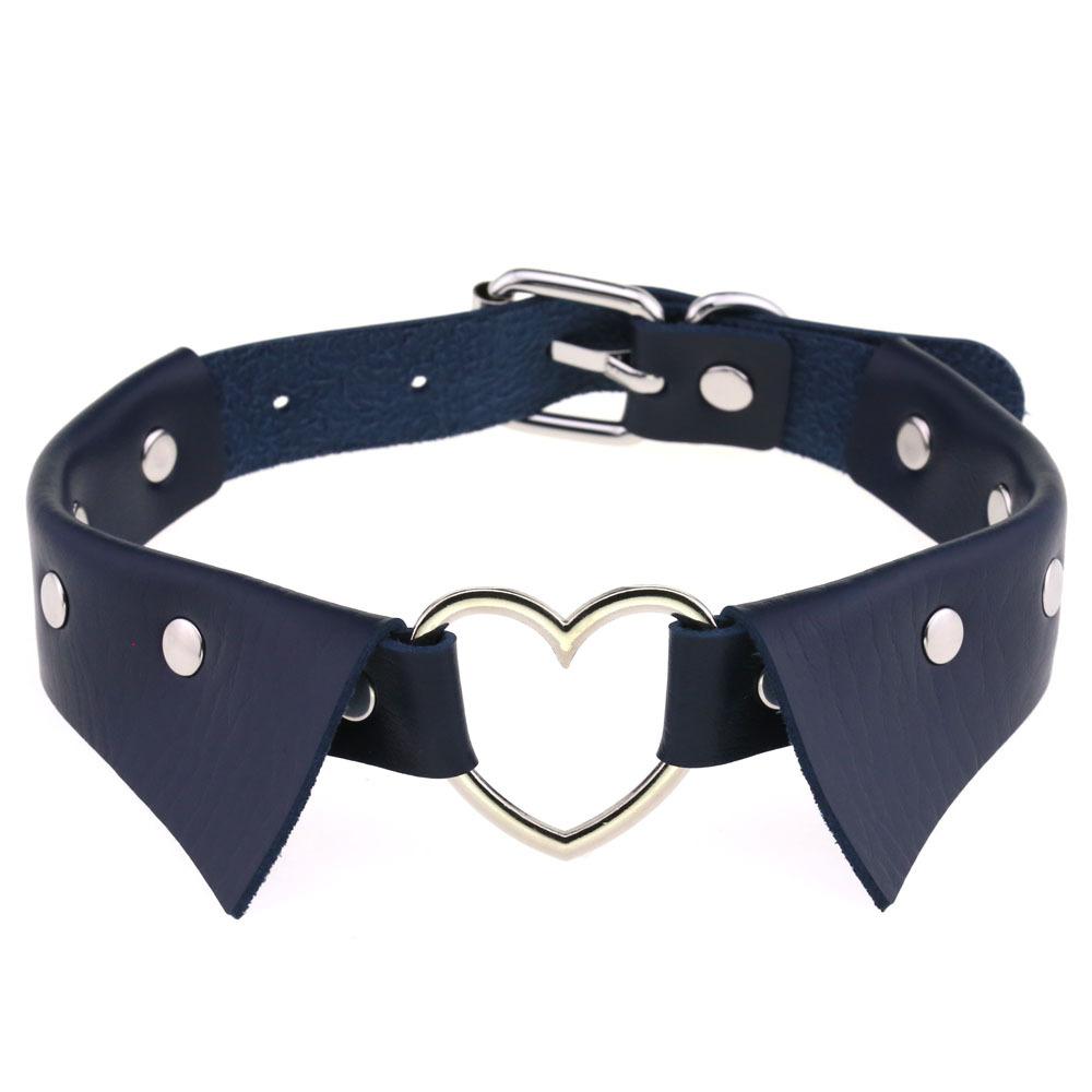 Heart Shirt Collar Faux Leather Choker, Punk Style Collar Necklace Clavicle Chain for Women