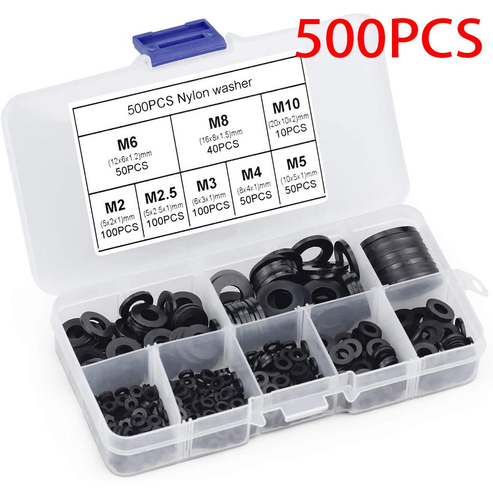 500 Pcs Nylon Flat Washers Commercial Appliances Black Bolts/screws Flat Sealing Household Hand Tools Plastic Washers
