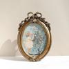 Cornice Portafoto Dorata Ovalata Elegante Decorazione da Tavolo Ornamento Vintage per Scrivania Regalo per Camera da Letto Studio Soggiorno