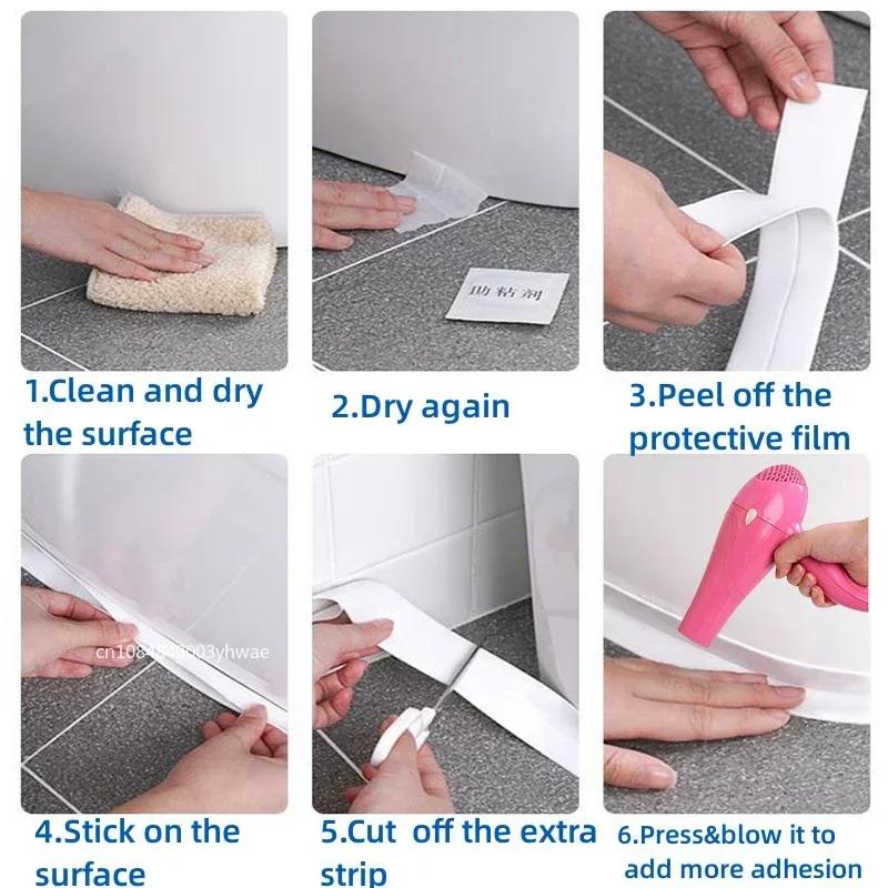 3.2M Self Adhesive PVC Sealing Strip Tape for Bath Toilet Kitchen Caulk Tape Waterproof Wall Sticker White Mold Proof Tapes