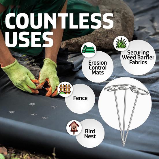 50 Pcs Circle Top Garden Stakes 6 Inch Landscape Fabric Stakes G-shaped Garden Weed Barrier Stakes Pins for Securing Garden Fabric Ground Sheets