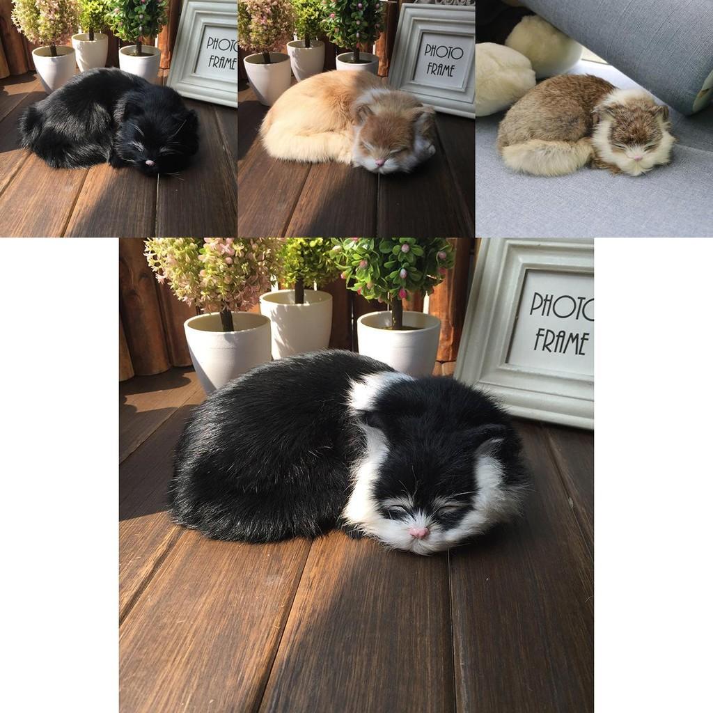 Animal Plush Cat Model With Faux Fur For Home Decor And Photography Props
