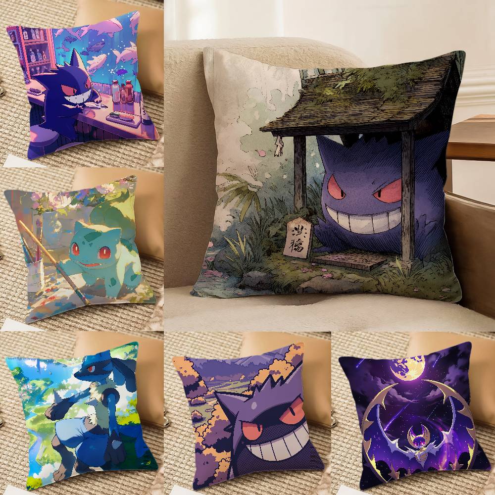 Pokemon Fantasy Adventure Anime Plush Pillow Cover Soft Short Plush Cushion Cover For Sofa Bedroom Home Decor Gift