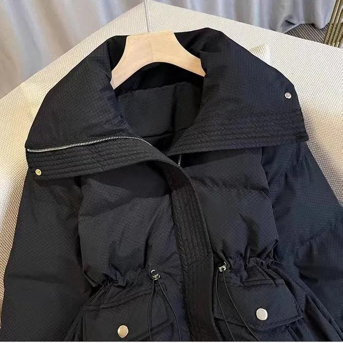 Women's Winter Short Stand Collar Thicken Bread Jacket Puffer Ottwear Drawstring Parkas