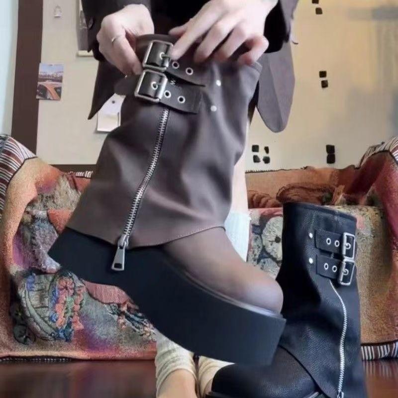 

Маффин ботинки Мартина толстоподошвенные увеличивающие рост милые крутые малышки ботинки-трубы брюк большая голова тонкие короткие ботинки ретро маленькие средние ботинки 40 коричневый