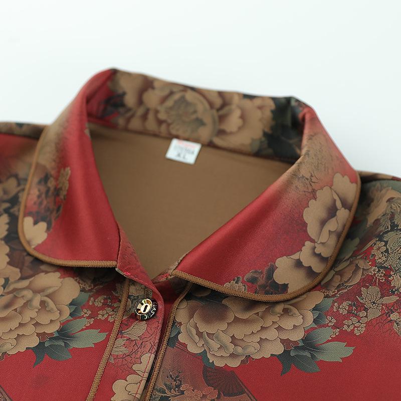 Grandma Style Spring/Summer 2025 Imitation Silk Cardigan for Middle-aged and Elderly Women