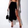 Fashion Women High Waist Solid Slim Drawstring Sexy Casual Split Fork Skirt