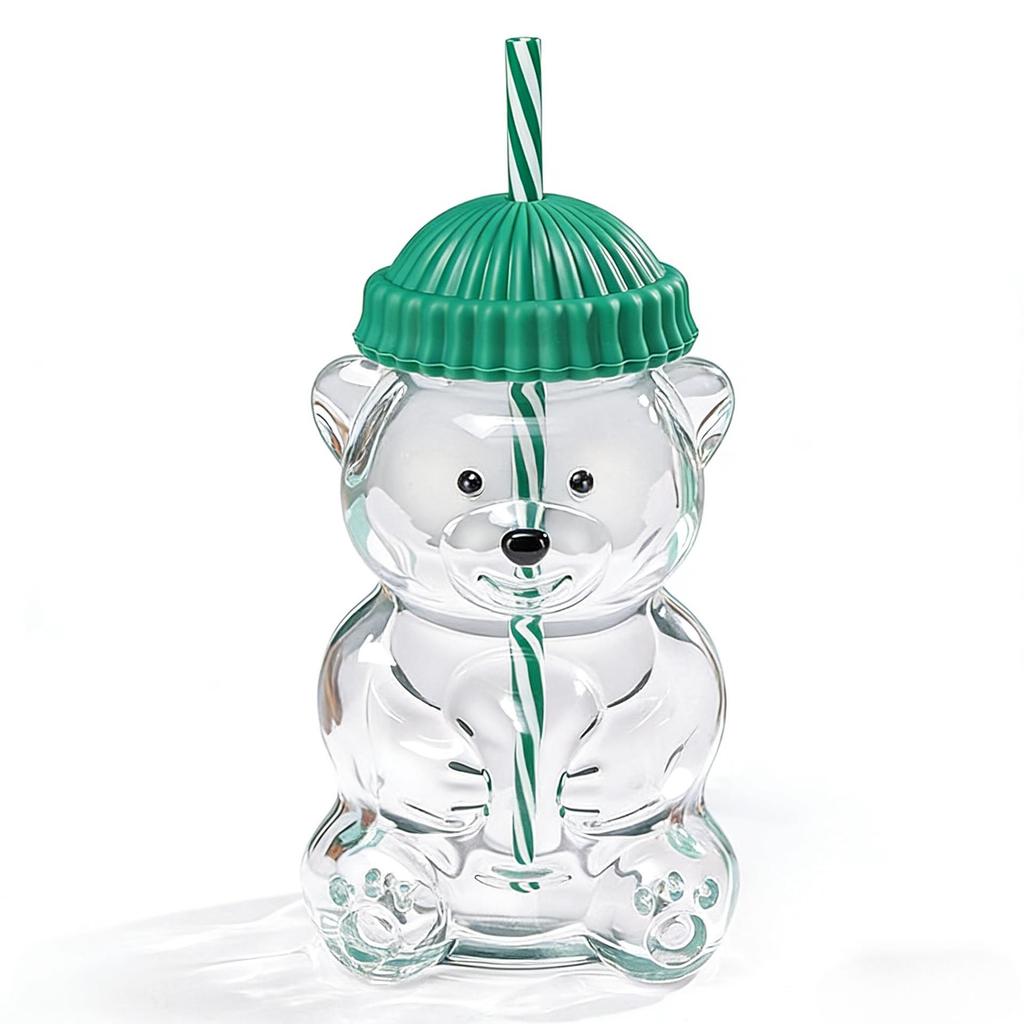 Teddy Bear Cartoon Glass Straw Cup - Cute Christmas Edition