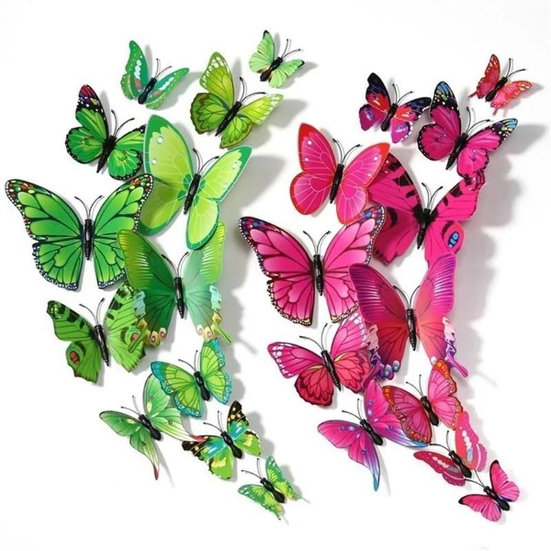 Magentic 3D Double-Layer Butterfly Wall Stickers Magnet Refrigerator Stickers Home Girl Kids Room Wedding Christmas Decoration