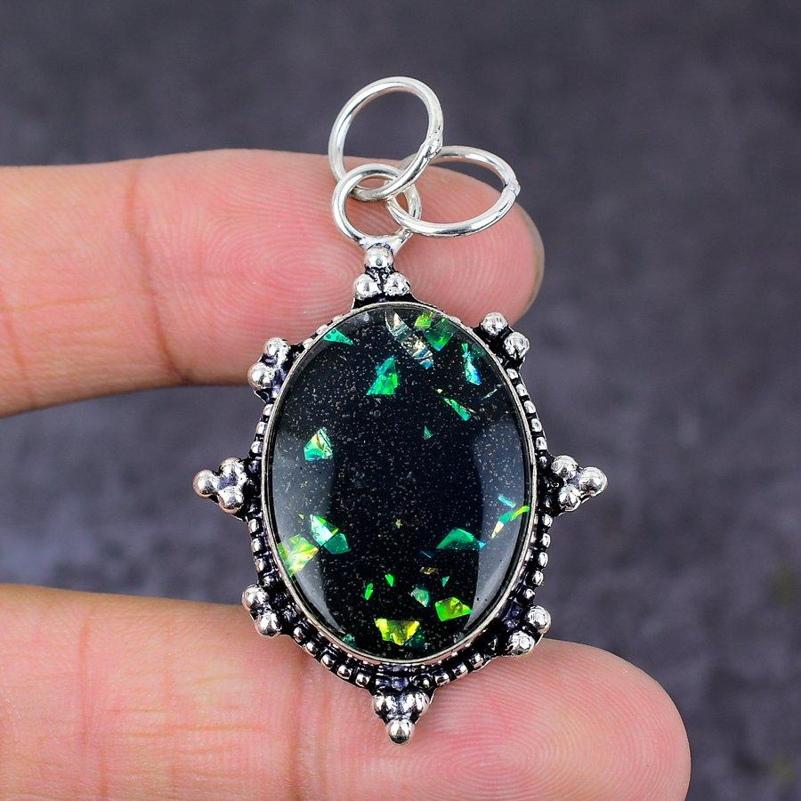 Ammolite Gemstone Handmade 925 Sterling Silver Gift Jewelry Pendant 2.21" H0D45