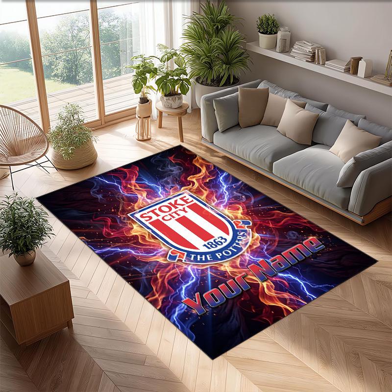 Stoke City FC Printed Crystal Velvet Rug Non‑Slip Crystal Velvet Carpet For Sofa Bedroom Indoor Home Decoration