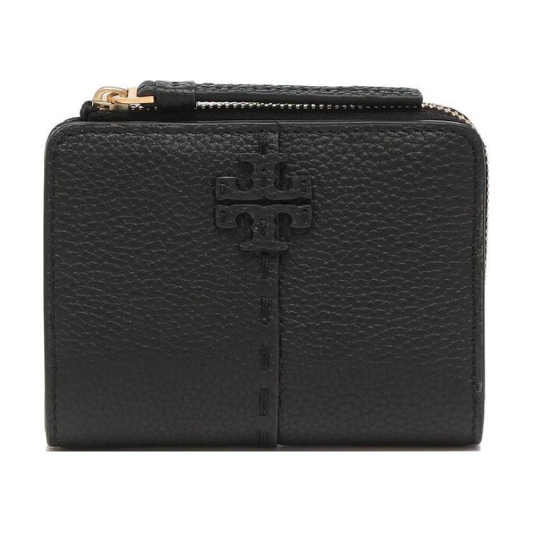 Tory Burch Mcgraw Solid Double T Logo Quilted Ruched Double Fold Wallet Women wallet Black 148751-001 Basic Set BagDust Bag 23280₽
