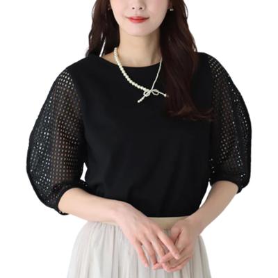 Short Sleeve Switchable Round Cut and Dolman Docking Covers Your Body Everyday Summer [7-livehouse] Women's T-Shirt, Tee-Shirt, Mesh, Top, Neck, Sew,