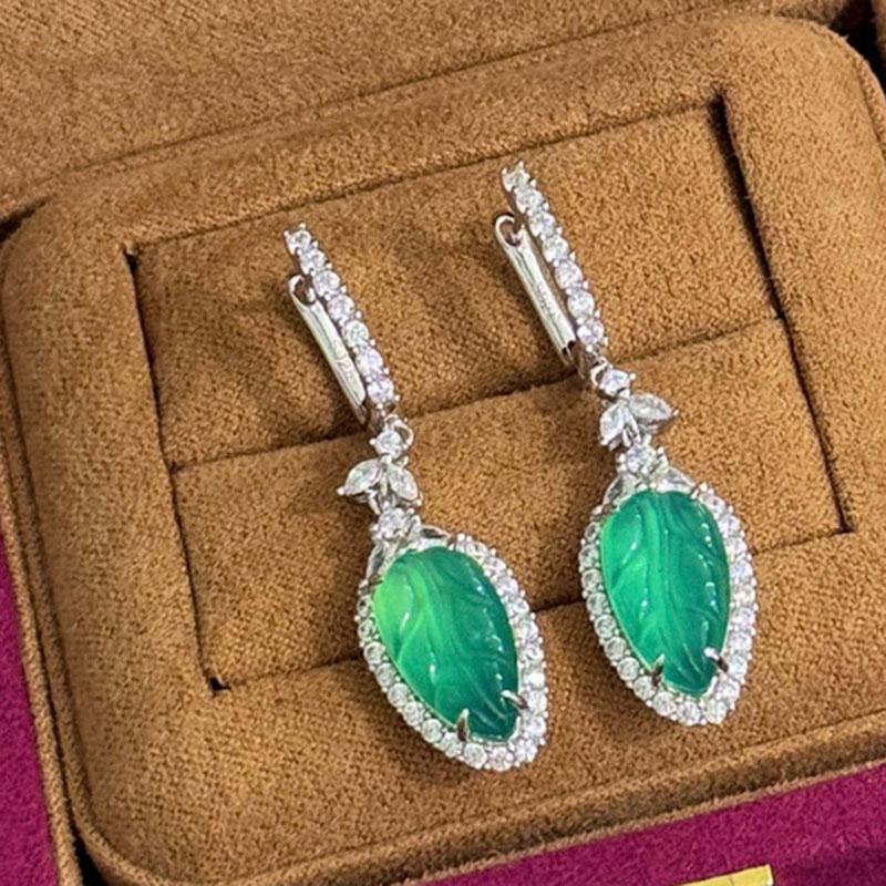 

New Vintage 100% Pure 925 Sterling Silver Earrings Pave Aaa Zircconia Leaves Shape Ear Studs For Women Luxury Fine Jewelry