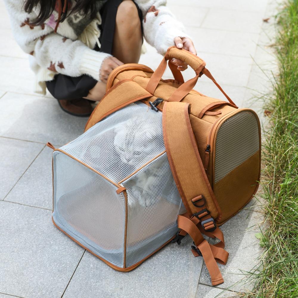 Expandable Breathable Cat Carrier Backpack Oxford Fabric Mesh Windows Travel Bag for Cats Dogs Portable Shoulder Bag