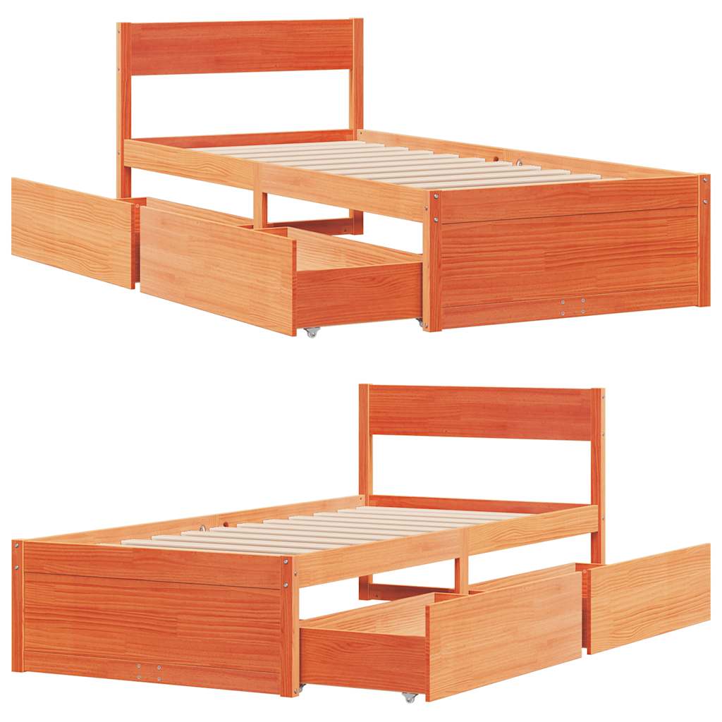 Solid Wood Bed Frame without Mattress Wax Brown 75 x 190 cm Pine Wood