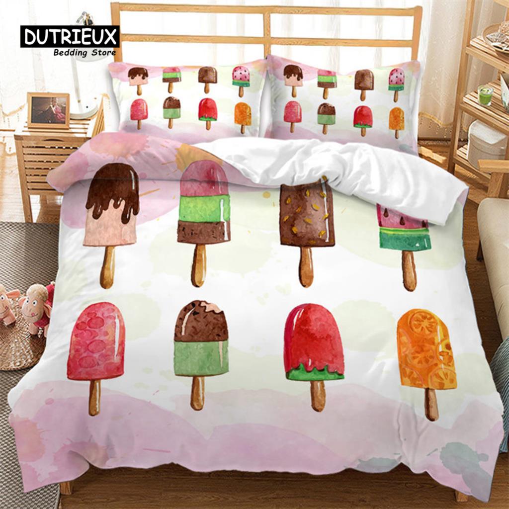 Summer Tropical Fruit Bedding Set Cartoon Fruits Orange Lemon Print Duvet Cover Microfiber Double Comforter Cover Bedroom Decor