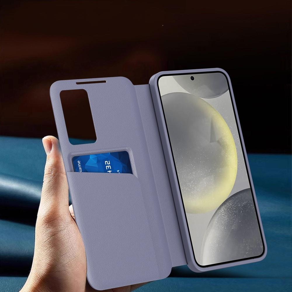 Funda tipo cartera con tapa y ventana Smart View para Samsung Galaxy S25+ Plus, Morado
