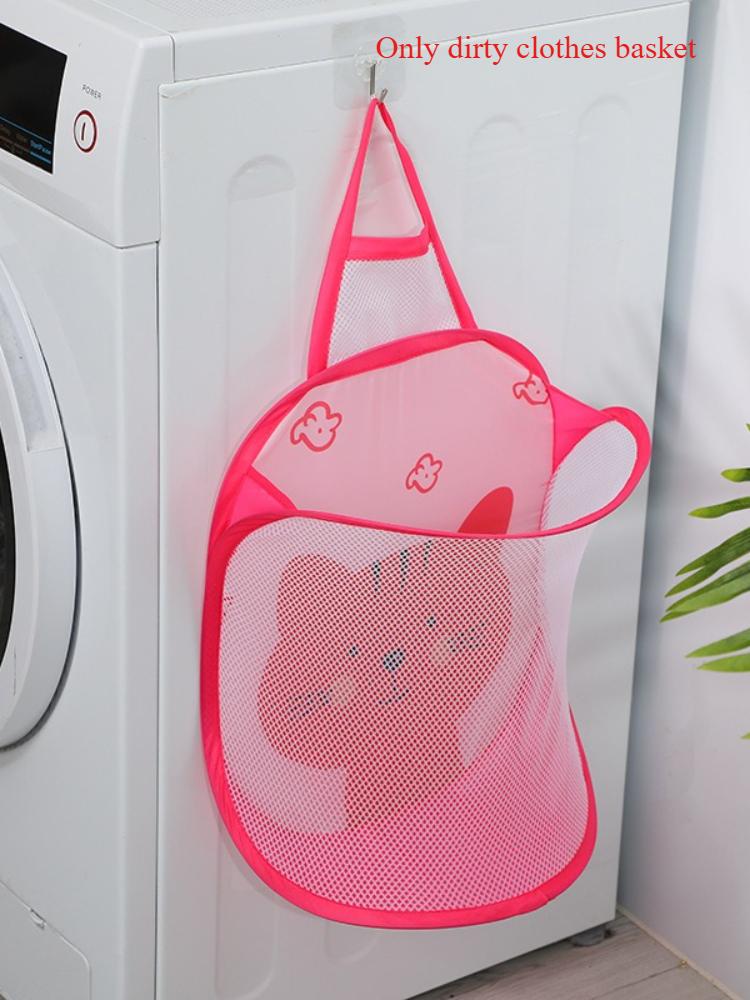 1Pc Dirty Clothes Basket Foldable Laundry Storage Basket Bathroom Clothes Hanging Bag Household Wall-mounted Mesh Storage Bag розовый 1600₽