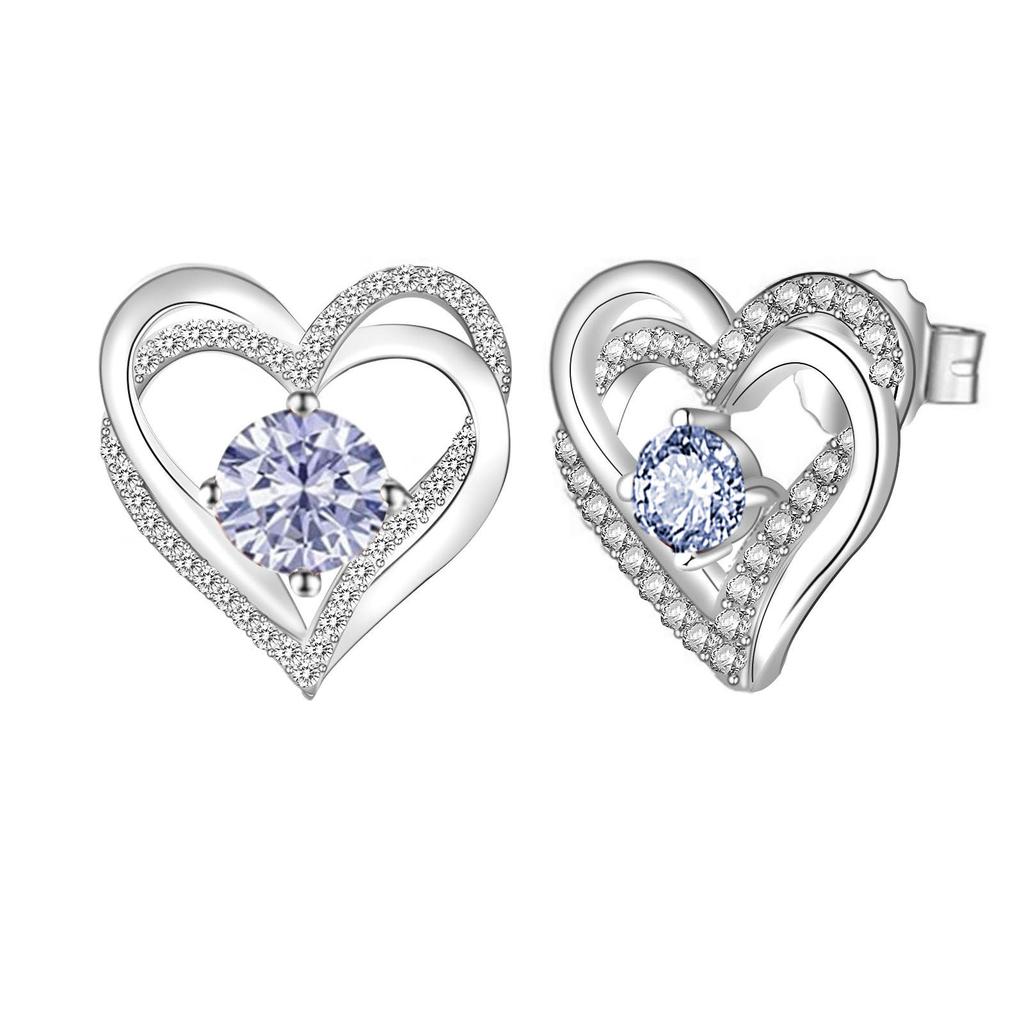 Multicolor Birthstone Ear Studs Heart Stud Earrings Birthday Gift For Women & Girls