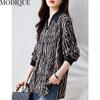 MODIQUE Frühling Sommer Übergröße Neue Damen Lose Vintage Zebrastreifen Bluse Shirts Weibliche Chiffon Casual Übergröße Langarm V-Ausschnitt Top