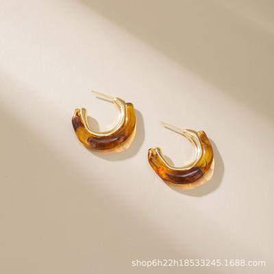 Amber Geometric Gold-Plated Earrings - Maillard Collection: Elegant Autumn/Winter Design for High-End Commuting