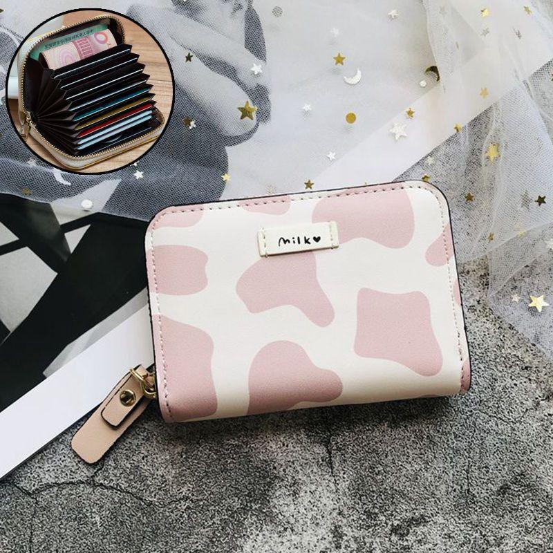 Pu Kůže Kreslený Kráva Dobytek Krátké Dámské Vícekartové peněženky na mince Studentská Roztomilá peněženka s trojitým složením Ženy Nová módní peněženka