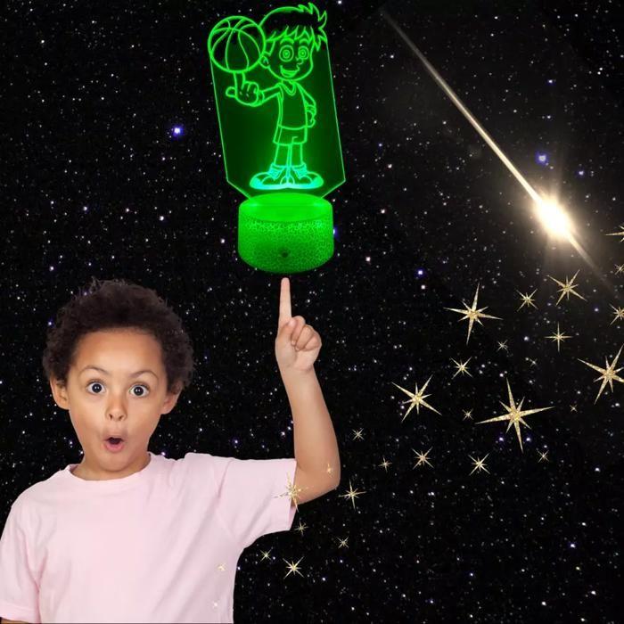 Lampe de Chevet 3D LED Basketteur Enfant Basket-ball, Veilleuse Changement de Couleurs, Lampe Tactile Cadeau Noël Anniversaire