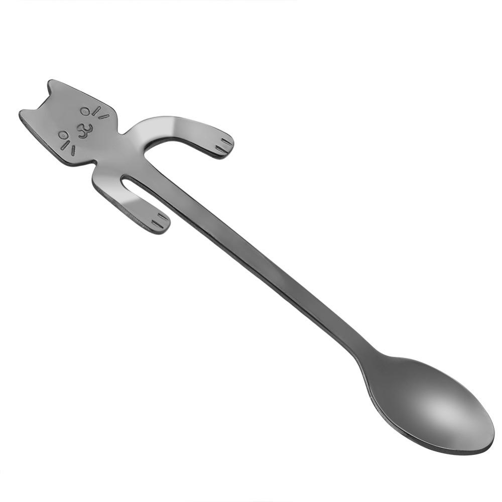 4Pcs Cat Shaped Mini Spoon Polished Table Spoon Cat Style Coffee Spoon Dessert Serving