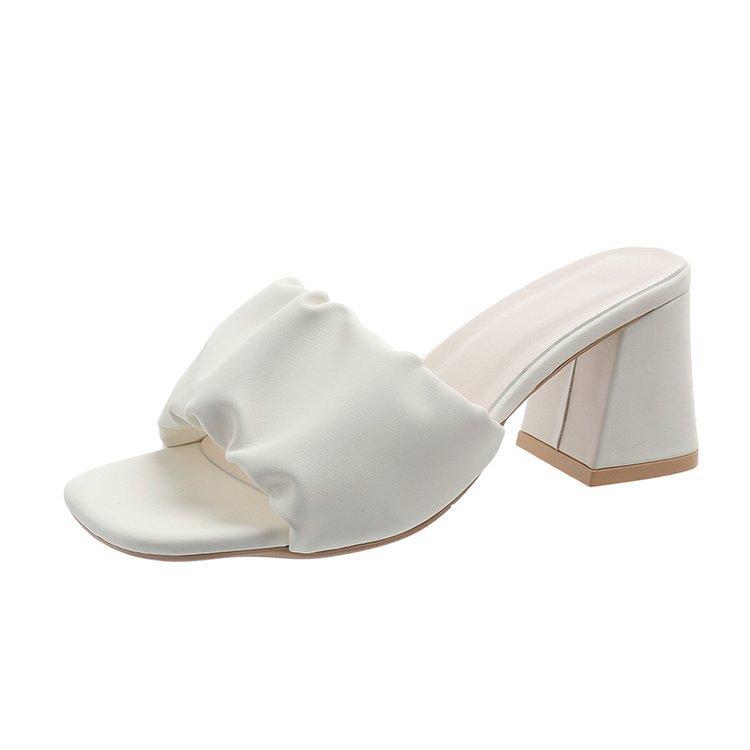 2024 summer new fashion women's high heels versatile outer wear elegant satin non-slip thick heel with sandals