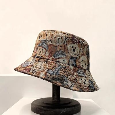 Cute Bear Print Bucket Hat Summer Outdoor Sports Travel Beach Fishing Sun Hat Unisex Adjustable Bucket Cap