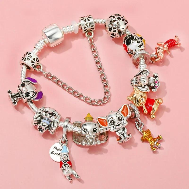 Colors Enamel Disney Princess Dress Charms Pulseiras for Girls Colorful Glass Beads Bracelets&Bangles Women Cartoon Skirt Dangle