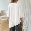 Women Short Sleeve T Shirt Lace Trim Asymmetric Hem Casual Loose Fit Top Blouse Lightweight Breathable Soft Fabric